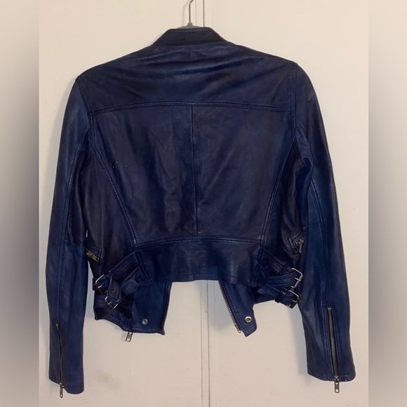 NWOT Club Monaco Collection Rowlen Zip-Front Lamb Leather Moto Jacket Blue Small - Picture 6 of 6